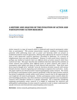 A History and Analysis of the Evolution of Action and Participatory Action Research