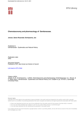 Chemotaxonomy and Pharmacology of Gentianaceae