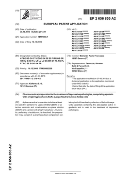 Pharmaceutical Preparation for the Treatment of Depressive Pathologies, Comprising a Protein with a High Tryptophan-Lnaas (Large Neutral Amino Acids) Ratio