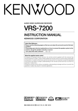 Vrs-7200 Instruction Manual Kenwood Corporation