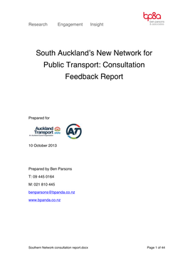 Southern Network Consultation Report.Docx Page 1 of 44 Research Engagement Insight