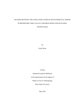 Indicators of Developmental Stress in Prehistoric Ohio Valley Children from Linear Enamel Hypoplasias