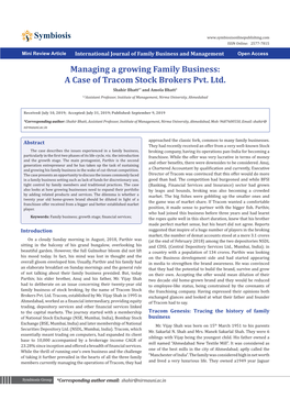 Managing a Growing Family Business: a Case of Tracom Stock Brokers Pvt