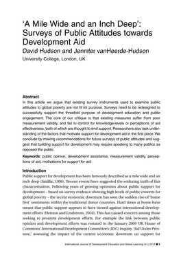 A Mile Wide and an Inch Deep’: Surveys of Public Attitudes Towards Development Aid David Hudson and Jennifer Vanheerde-Hudson University College, London, UK