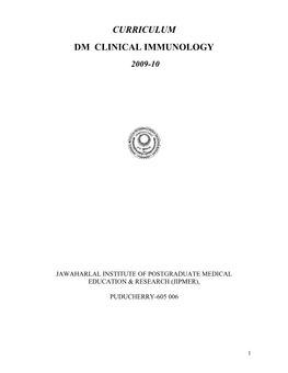 Curriculum Outline and Syllabus for DM in Clinical Immunology