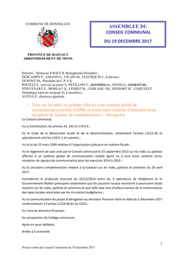 Procès-Verbal Du Conseil Communal Du 19 Décembre 2017.Pdf