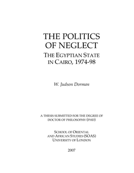 The Politics of Neglect the Egyptian State in Cairo, 1974-98