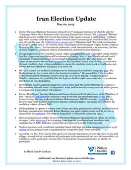 Iran Election Update May 20, 2013