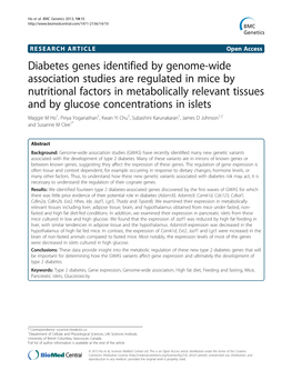 Diabetes Genes Identified by Genome-Wide Association Studies
