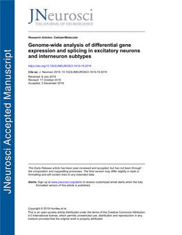 Genome-Wide Analysis of Differential Gene Expression and Splicing in Excitatory Neurons and Interneuron Subtypes