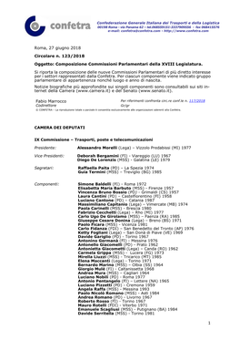 1 Roma, 27 Giugno 2018 Circolare N. 123/2018 Oggetto: Composizione