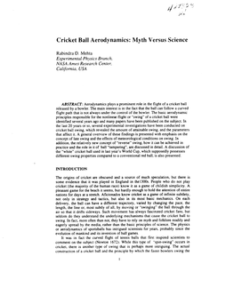 Cricket Ball Aerodynamics: Myth Versus Science