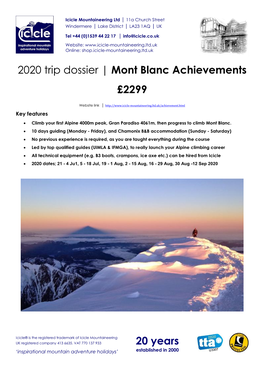 20 Years 2020 Trip Dossier | Mont Blanc Achievements £2299