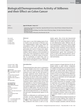 Biological/Chemopreventive Activity of Stilbenes and Their Effect on Colon Cancer