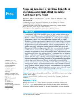 Ongoing Removals of Invasive Lionfish in Honduras and Their Effect On