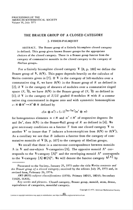 The Brauer Group of a Closed Category