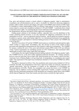 Consultation and Consent Norms Under Ilo Convention No. 169 and the Un Declaration on the Rights of Indigenous Peoples Compared