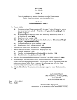 APPENDIX (See Rule 6) FORM – 'A' Form for Seeking Prior Approval