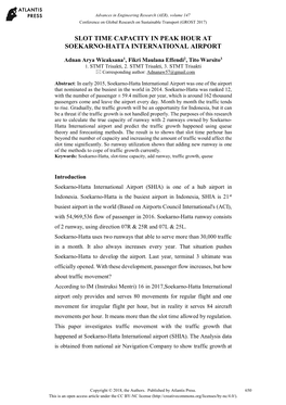 Slot Time Capacity in Peak Hour at Soekarno-Hatta International Airport