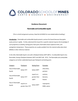 Guidance Document Flammable and Combustible Liquids