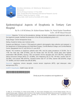 Epidemiological Aspects of Dysphonia in Tertiary Care Hospital by Dr