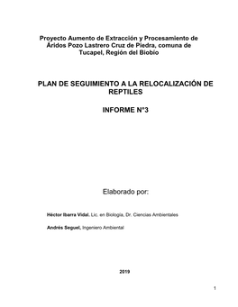 Plan De Seguimiento a La Relocalización De Reptiles