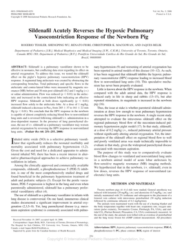 Sildenafil Acutely Reverses the Hypoxic Pulmonary