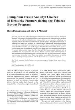 Lump Sum Versus Annuity: Choices of Kentucky Farmers During the Tobacco Buyout Program