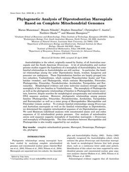 Phylogenetic Analysis of Diprotodontian Marsupials Based on Complete Mitochondrial Genomes