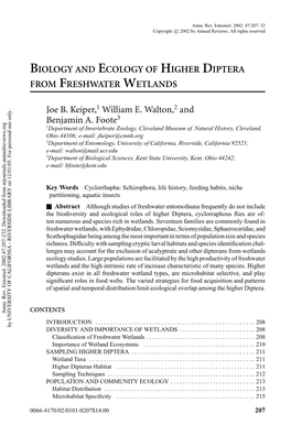 Biology and Ecology of Higher Diptera from Freshwater Wetlands