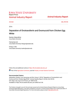 Separation of Ovotransferrin and Ovomucoid from Chicken Egg White