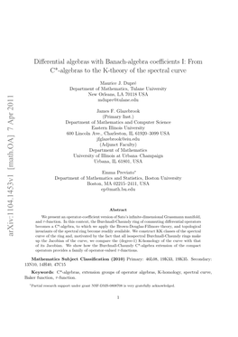 Differential Algebras with Banach-Algebra Coefficients I: from C*-Algebras to the K-Theory of the Spectral Curve