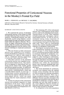 Functional Properties of Corticotectal Neurons in the Monkey's Frontal