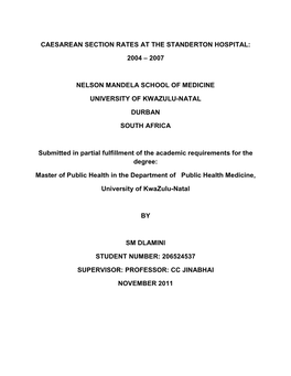 Caesarean Section Rates at the Standerton Hospital