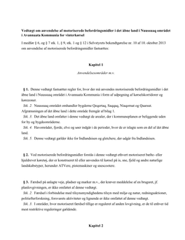 Vedtægt Om Anvendelse Af Motoriserede Befordringsmidler I Det Åbne Land I Nuussuaq Området I Avannaata Kommunia for Vinterkørsel