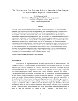 The Effectiveness of Free Education Policy in Indonesia (A Case Study on the District of Musi Banyuasin South Sumatera)