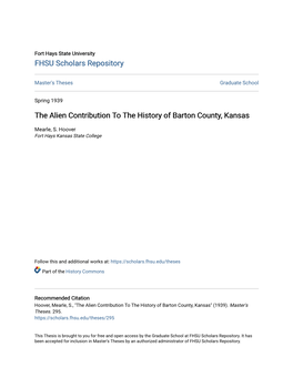 The Alien Contribution to the History of Barton County, Kansas