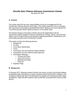 Oroville Dam Citizens Advisory Commission Charter November 20, 2019