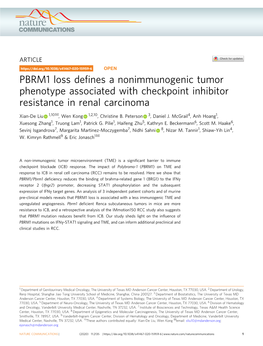 PBRM1 Loss Defines a Nonimmunogenic Tumor Phenotype