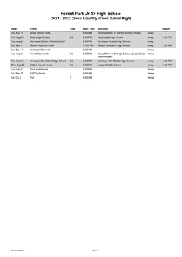 Forest Park Jr-Sr High School 2021 - 2022 Cross Country (Coed Junior High)