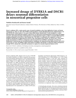 Increased Dosage of DYRK1A and DSCR1 Delays Neuronal Differentiation in Neocortical Progenitor Cells