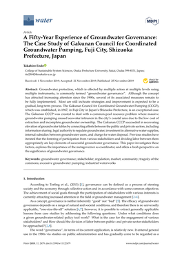 A Fifty-Year Experience of Groundwater Governance: the Case Study of Gakunan Council for Coordinated Groundwater Pumping, Fuji City, Shizuoka Prefecture, Japan