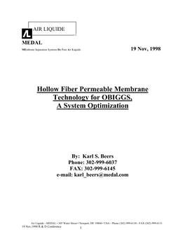 Hollow Fiber Permeable Membrane Technology for OBIGGS, a System Optimization