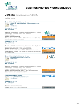 Córdoba CENTROS PROPIOS Y CONCERTADOS