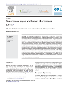 Vomeronasal Organ and Human Pheromones