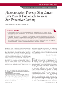 Photoprotection Prevents Skin Cancer: Let’S Make It Fashionable to Wear Sun-Protective Clothing