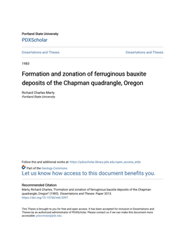 Formation and Zonation of Ferruginous Bauxite Deposits of the Chapman Quadrangle, Oregon