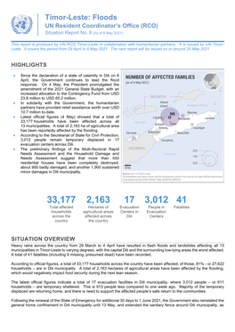 Timor-Leste: Floods UN Resident Coordinator’S Office (RCO) Situation Report No