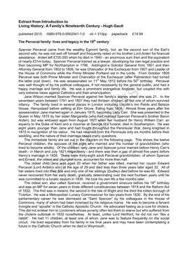 Extract from Introduction to Living History: a Family’S Nineteenth Century - Hugh Gault Published 2010 ISBN 978-0-9562041-1-0 Viii + 310Pp Paperback £14.99