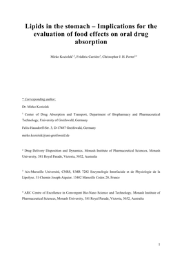 Implications for the Evaluation of Food Effects on Oral Drug Absorption